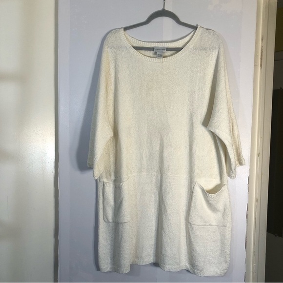 Soft Surroundings Pullover Women’s White Knit Tunic/Dress Pockets One Size - Picture 1 of 10